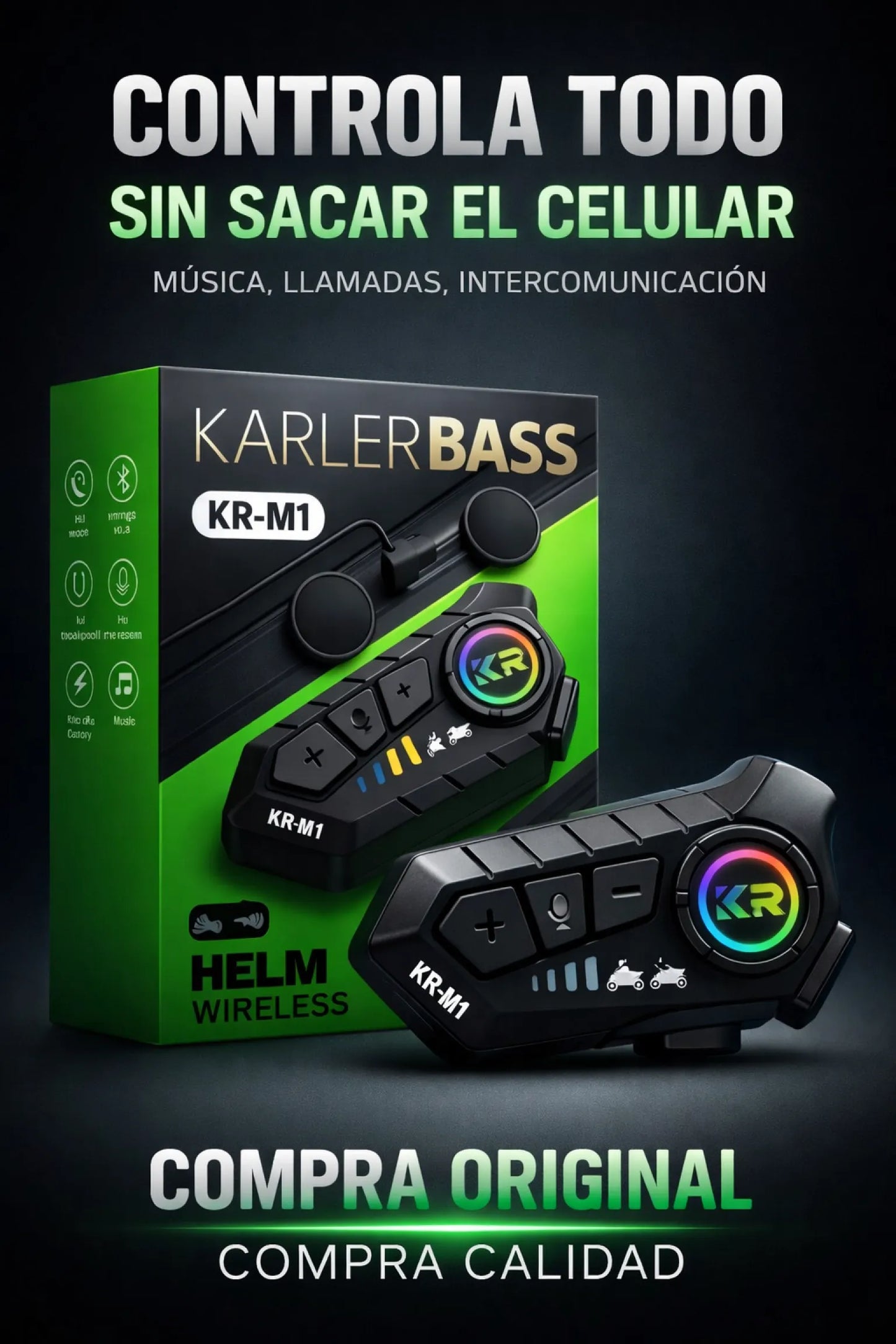 AUDÍFONO INTERCOMUNICADOR PARA CASCOS DE MOTO / NUEVO MODELO KARLERBASS-2026